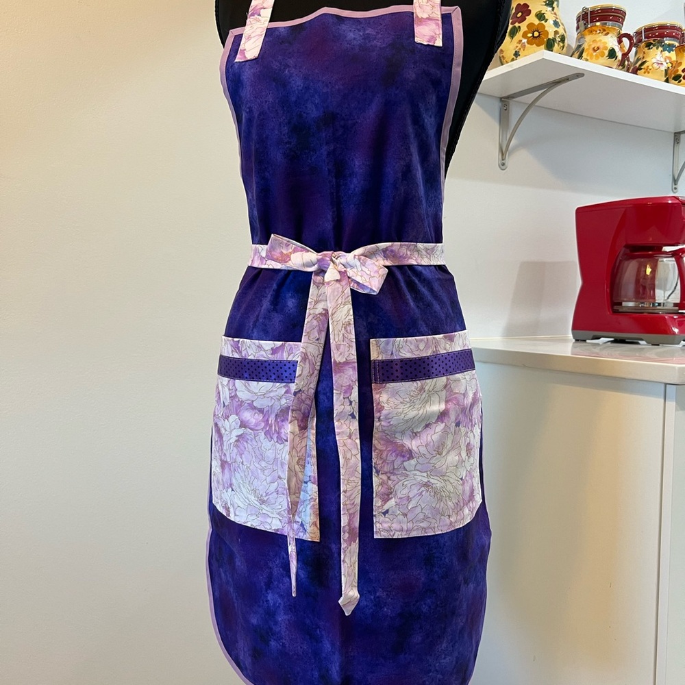Purple and Lavender Apron with Floral Pockets